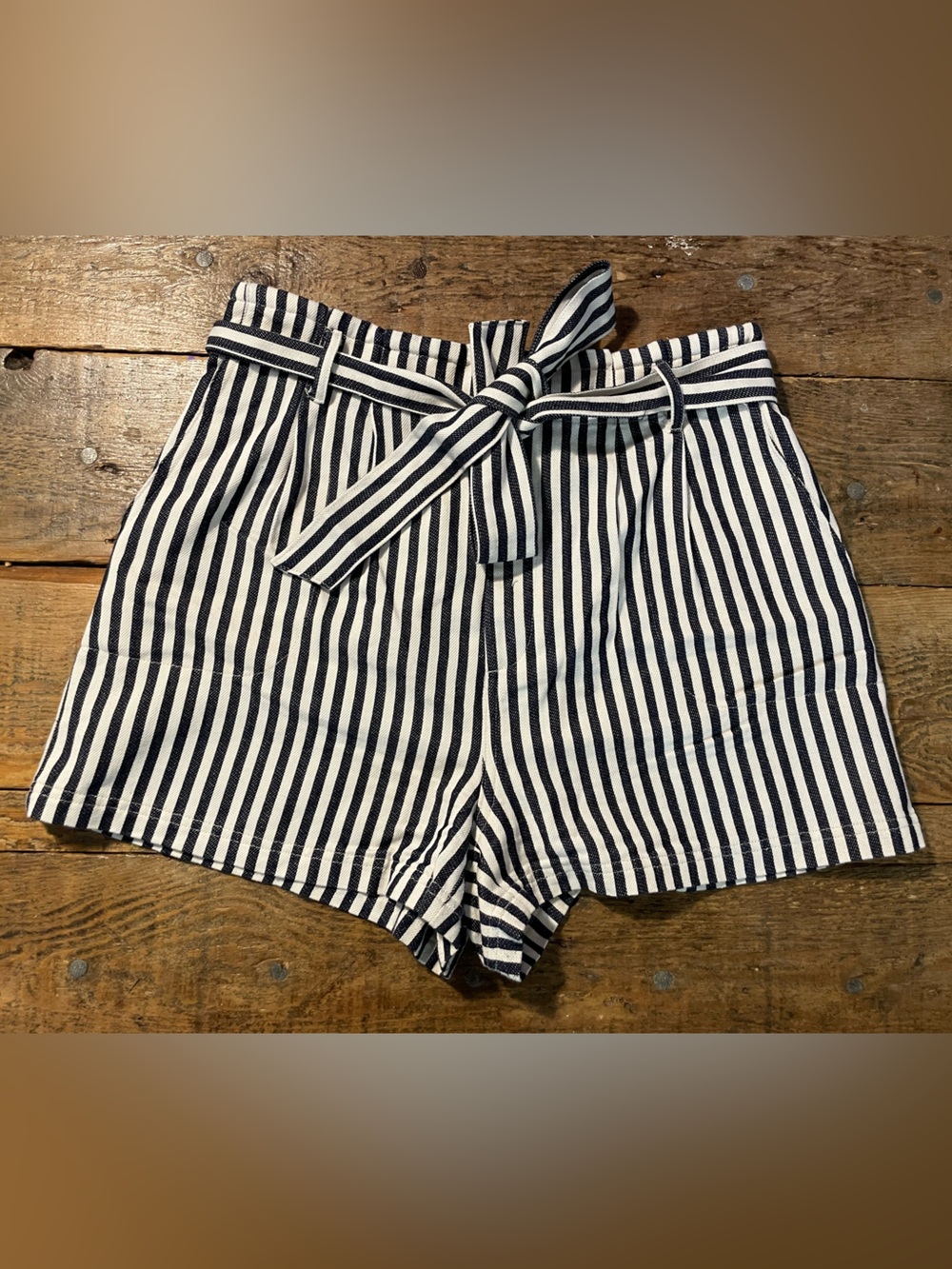 Elodie Navy and White Striped High Waist Tie Shorts